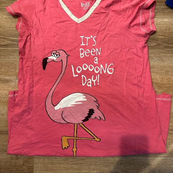 Lazy One - It’s Been a Long Day Women's Flamingo V-Neck Nightshirt - Picture 2 of 3